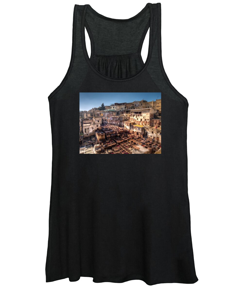 Fes Women's Tank Top featuring the photograph Leather tanneries of Fes - 5 by Claudio Maioli