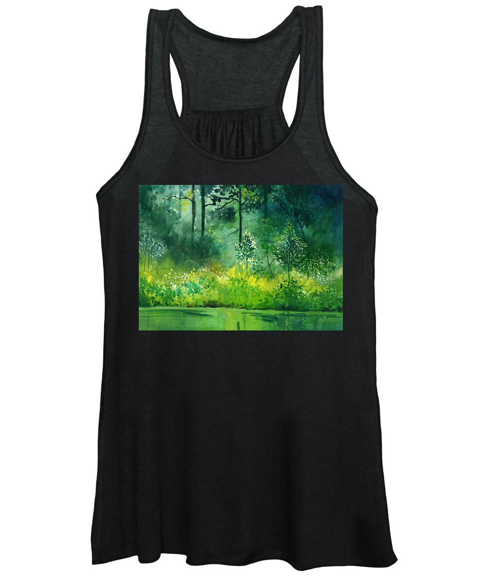 Water Women's Tank Top featuring the painting Light N Greens by Anil Nene