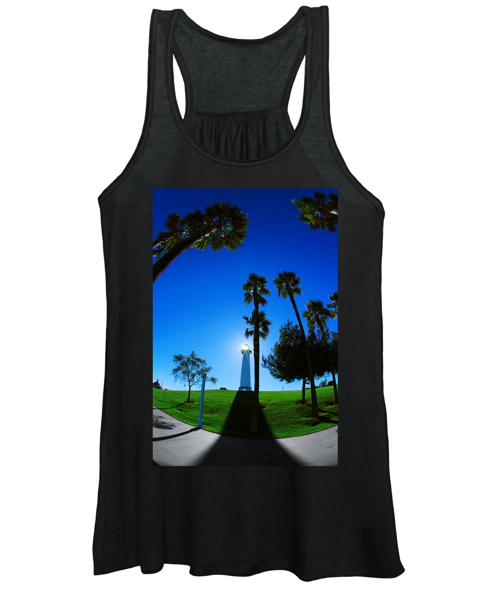Light And Shadow Women's Tank Top featuring the photograph Light and Shadow -- Lions Lighthouse for Sight in Long Beach, California by Darin Volpe