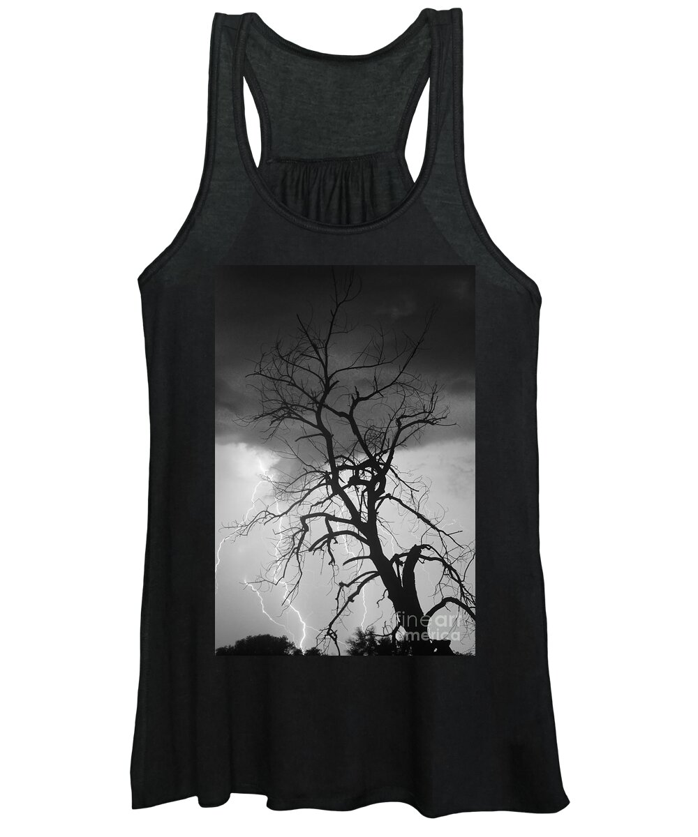James Bo Insogna Women's Tank Top featuring the photograph Lightning Tree Silhouette Portrait BW by James BO Insogna