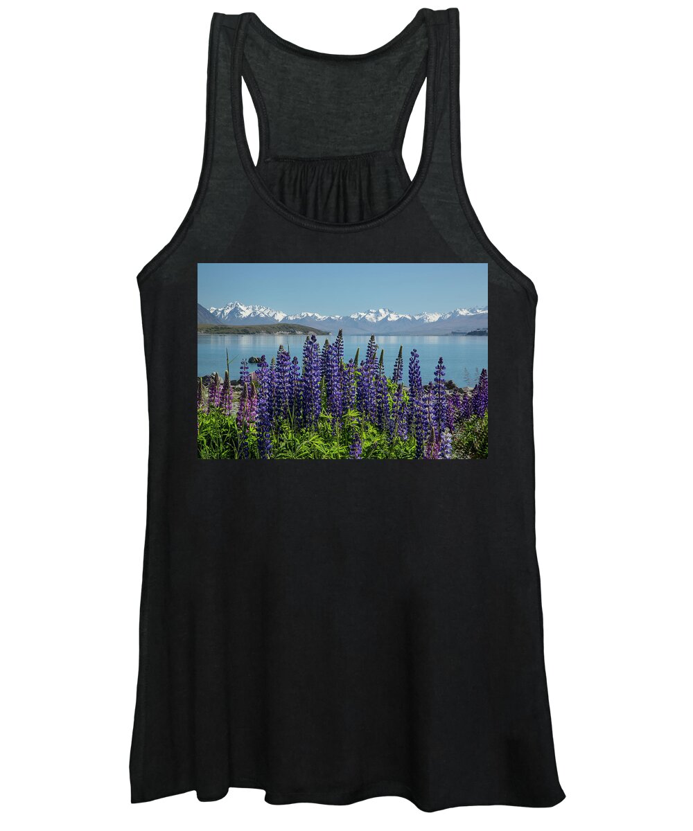New Zealand Women's Tank Top featuring the photograph Lupines at Lake Tekapo by Cheryl Strahl