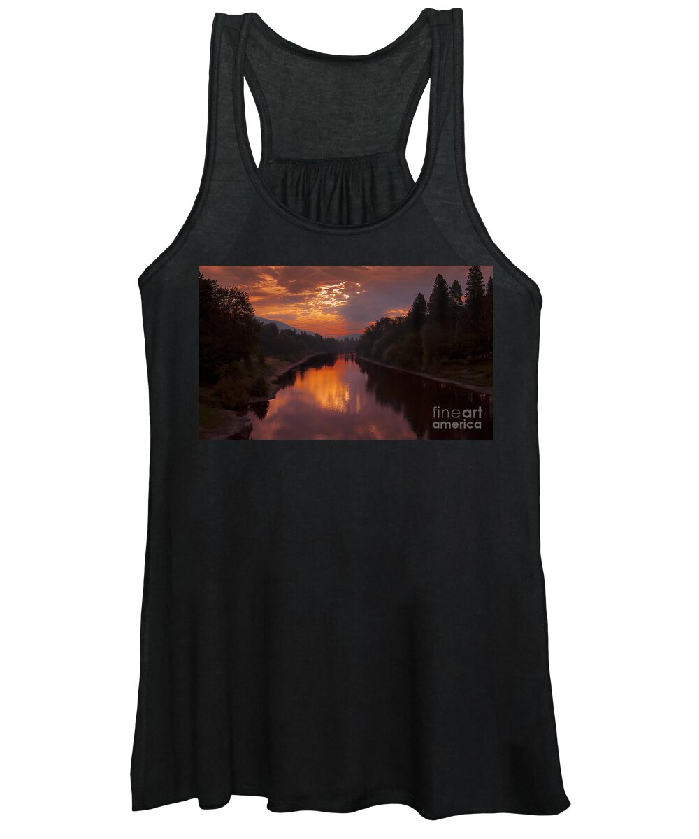 Magnificent Clouds Over Rogue River Oregon At Sunset Fine Art Photography Print Women's Tank Top featuring the photograph Magnificent Clouds Over Rogue River Oregon at Sunset by Jerry Cowart