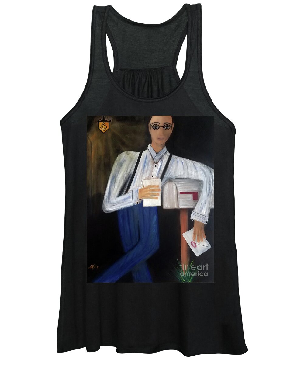 Mailbox Women's Tank Top featuring the painting Mailbox Man Lessons In Love by Artist Linda Marie