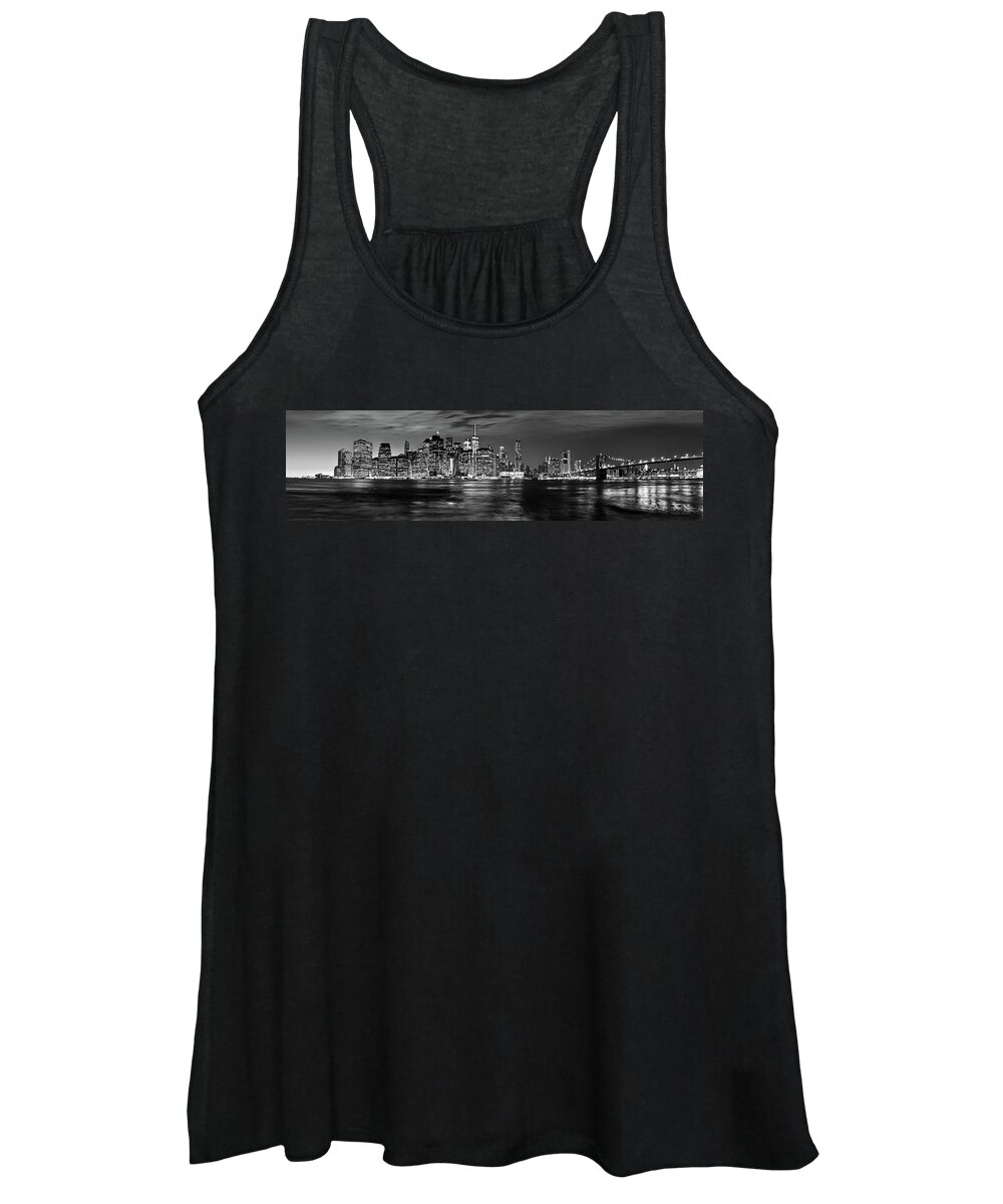 America Women's Tank Top featuring the photograph Manhattan Skyline at Dusk from Broklyn Bridge Park in black and by Carlos Alkmin