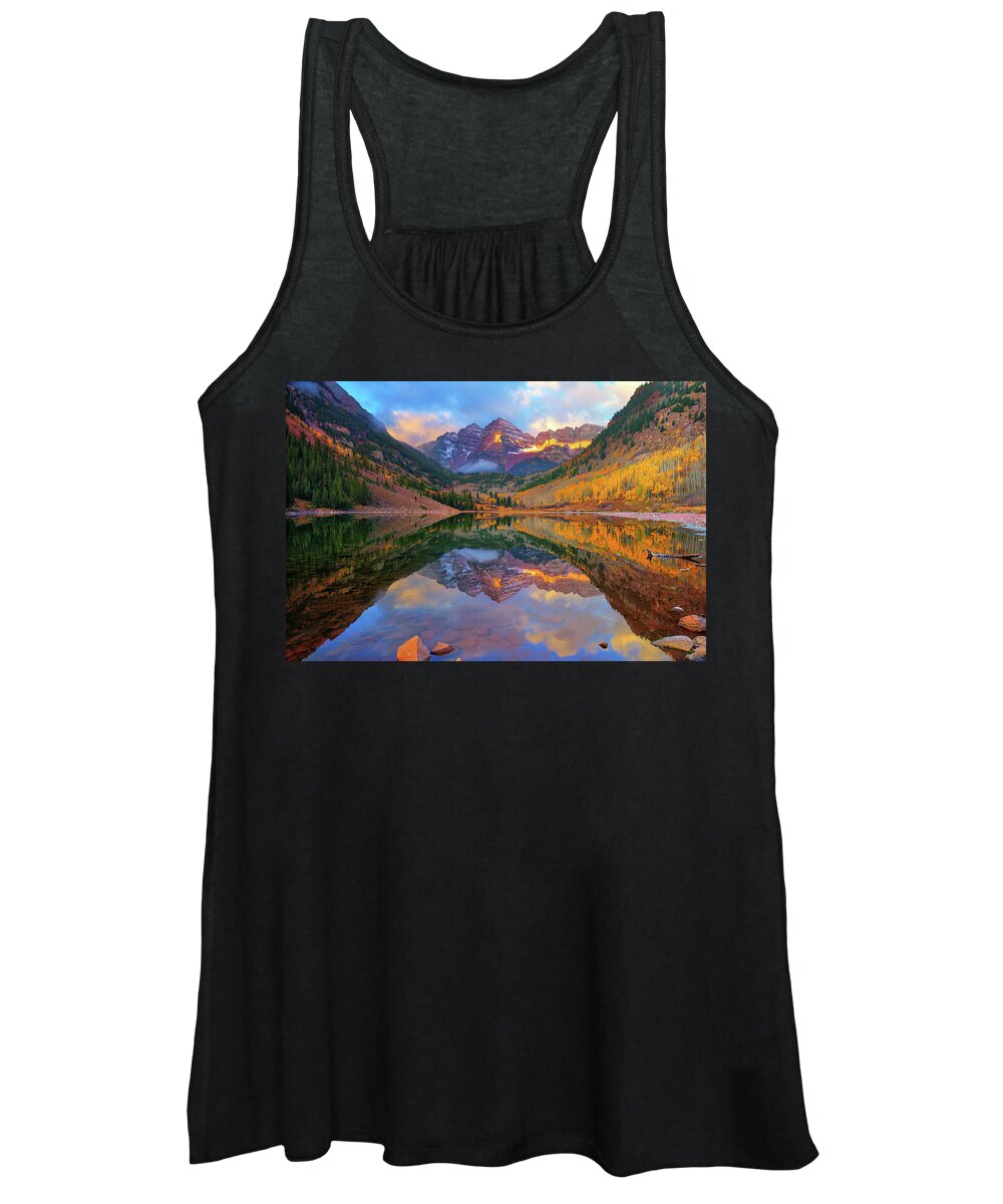 Maroon Bells Women's Tank Top featuring the photograph Maroon Lake Dawn by Greg Norrell