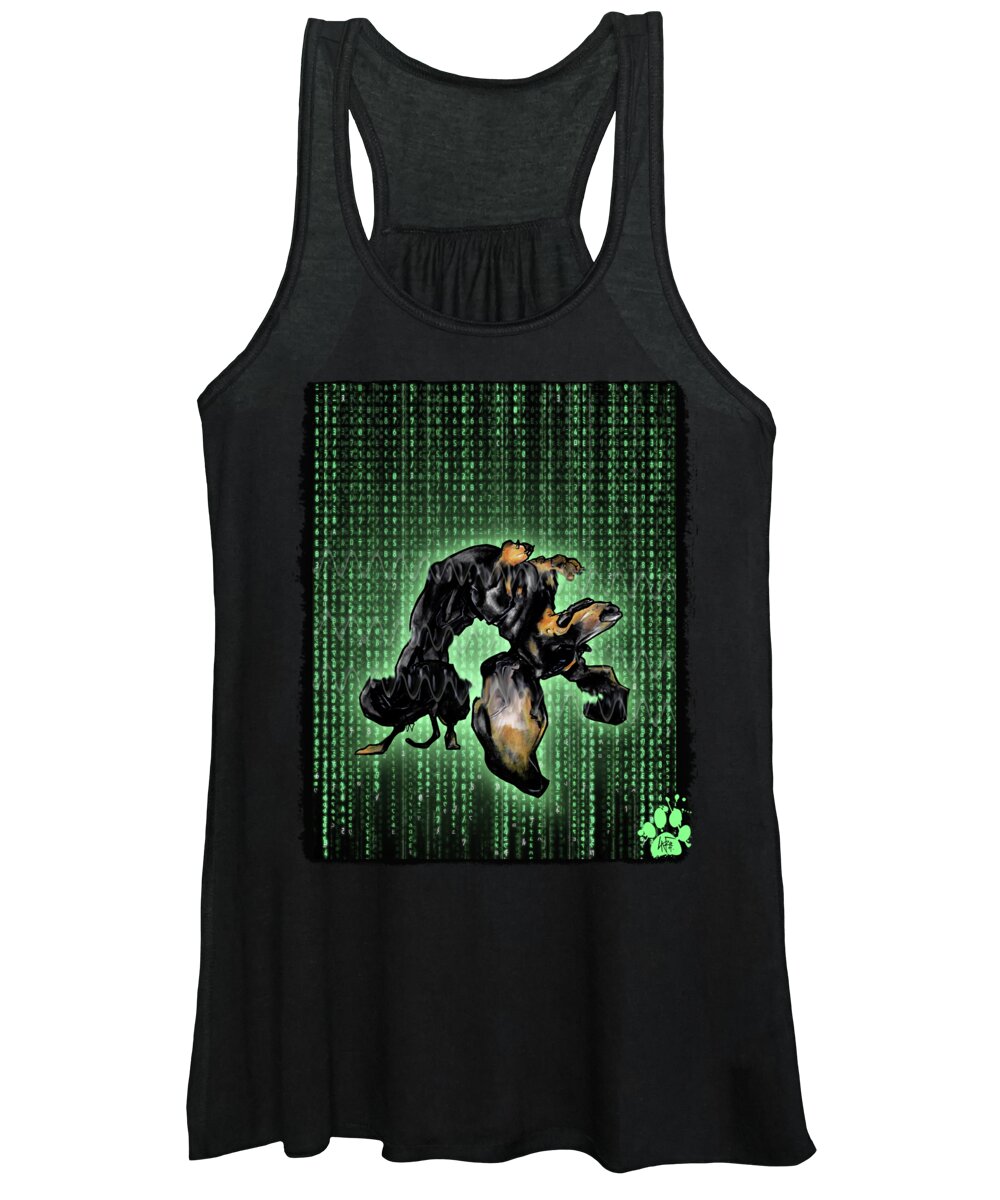 Dog Caricature Women's Tank Top featuring the drawing Matrix Dachshund Caricature Art Print by Canine Caricatures By John LaFree