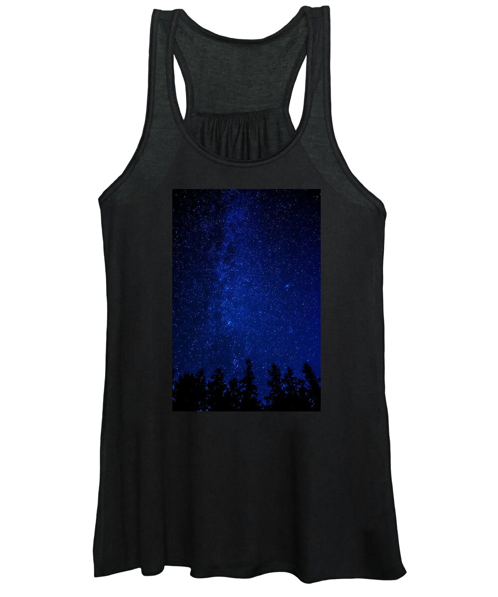 Deep Women's Tank Top featuring the photograph Milky Way and Trees by Pelo Blanco Photo
