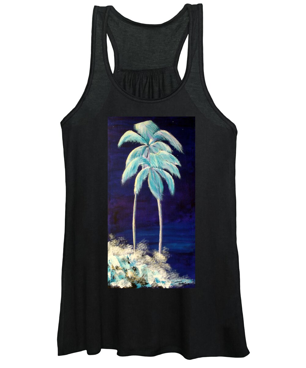 Palm Women's Tank Top featuring the painting Moolight Beach by Susan Kubes