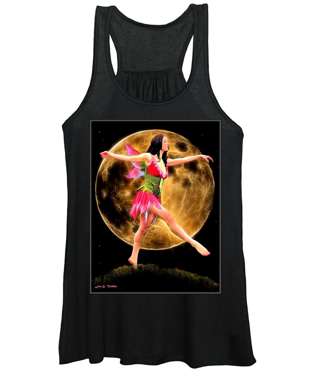 Fantasy Women's Tank Top featuring the painting Moonlight Stroll Of A Fairy by Jon Volden