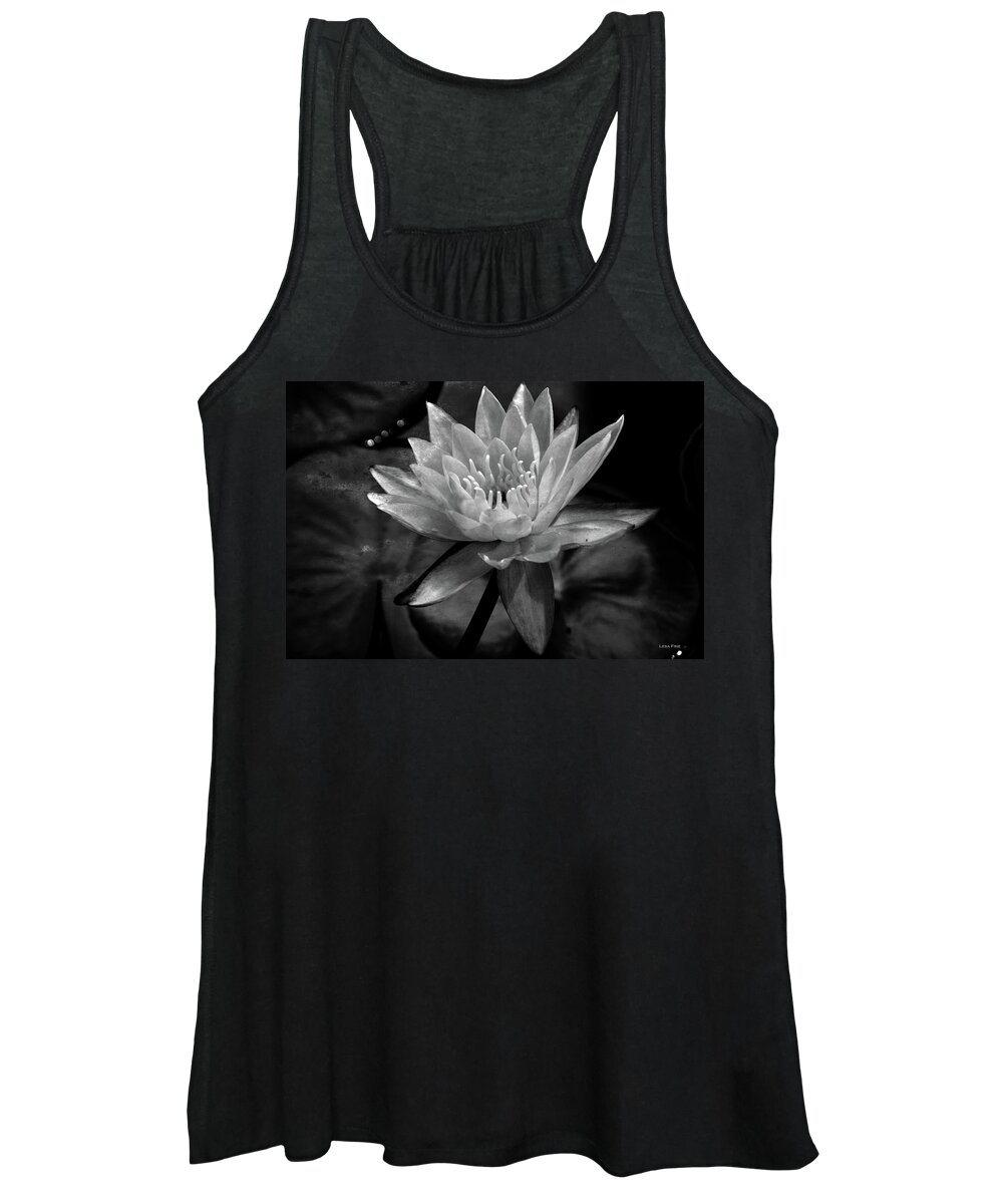 Water Lily Women's Tank Top featuring the mixed media Moonlit Water Lily BW by Lesa Fine