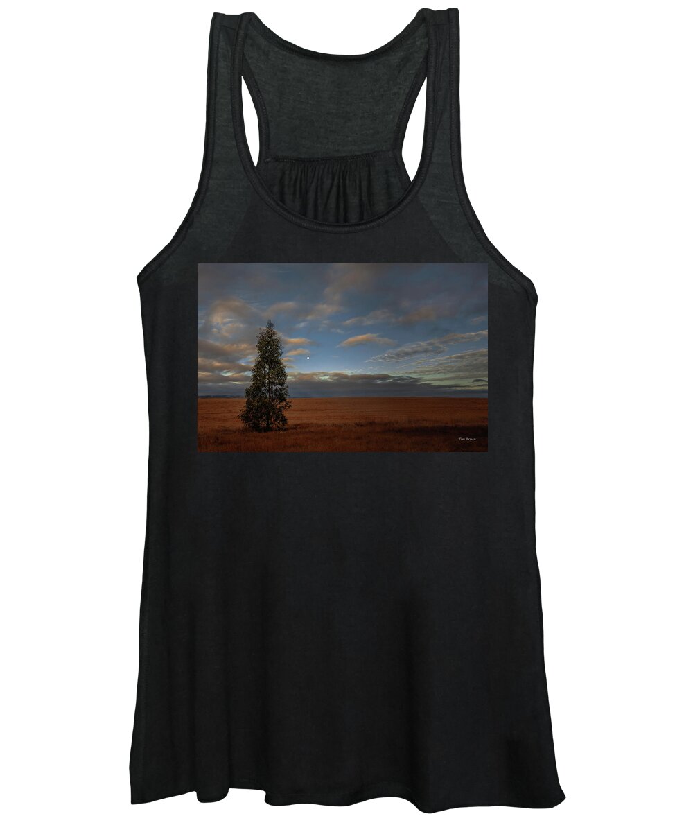 Dramatic Women's Tank Top featuring the photograph Moonset in a Large Morning Sky by Tim Bryan