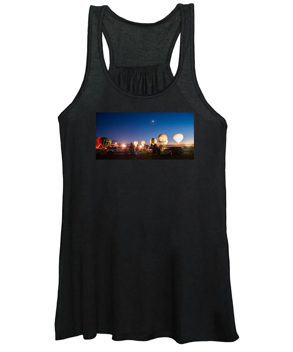Multiple Hot Air Balloons Women's Tank Top featuring the photograph Multiple Hot air Balloons night glow by Charles McCleanon