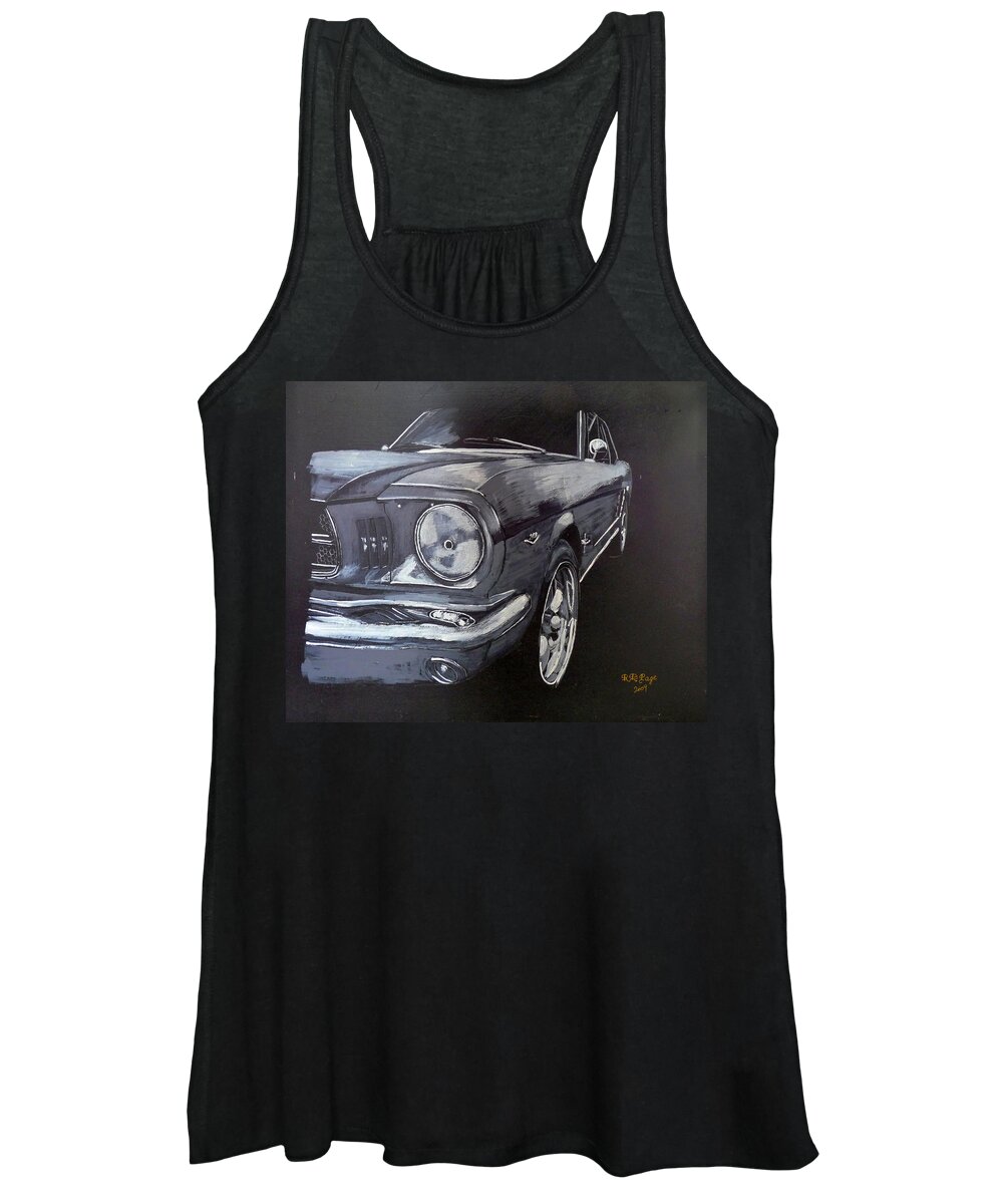 Mustang Women's Tank Top featuring the painting Mustang Front by Richard Le Page