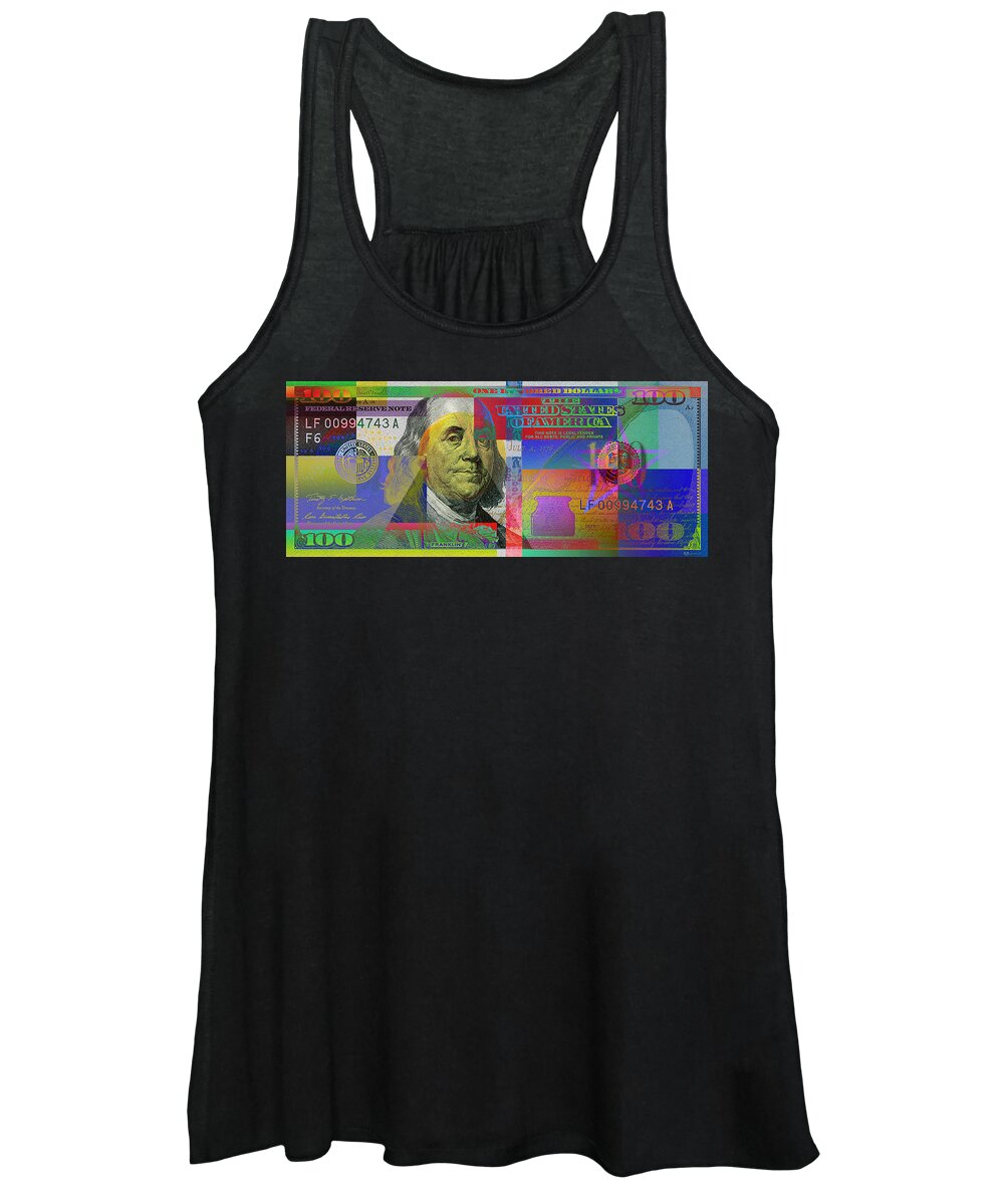 Visual Art Pop By Serge Averbukh Women's Tank Top featuring the photograph New Pop-colorized One Hundred US Dollar Bill by Serge Averbukh