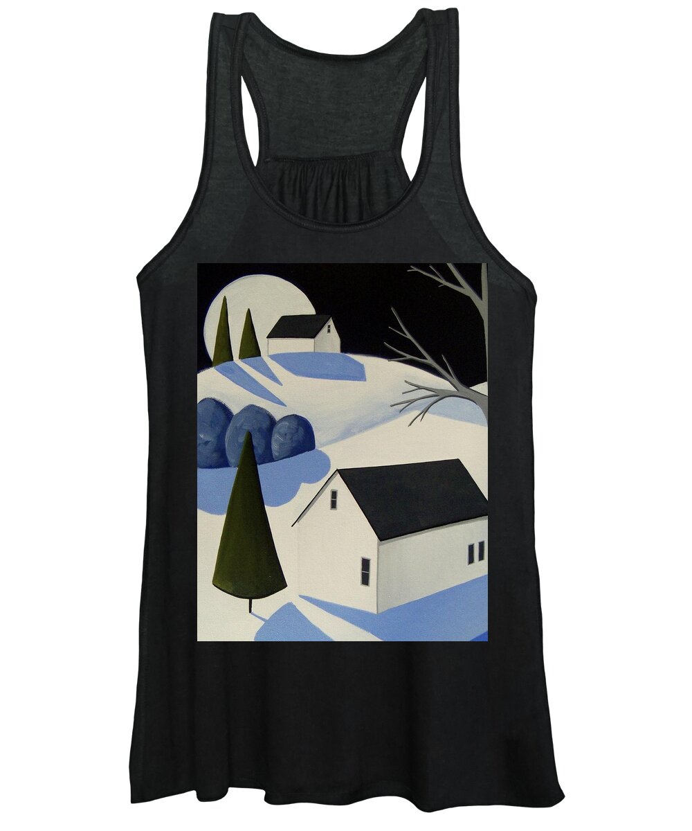 Folk Art Women's Tank Top featuring the painting New Snow - modern contemporary landscape by Debbie Criswell