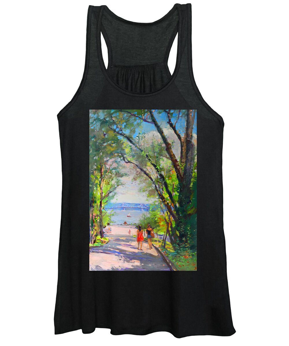 Nyack Park Women's Tank Top featuring the painting Nyack Park a Beautiful Day for a Walk by Ylli Haruni