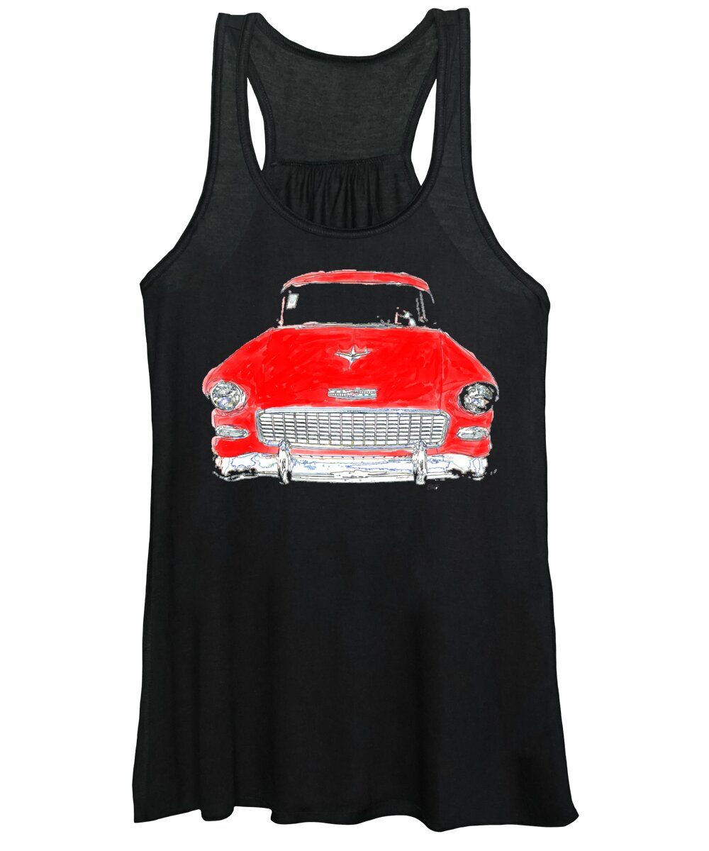 Car Women's Tank Top featuring the photograph Old Red Car Drawing T-shirt by Edward Fielding