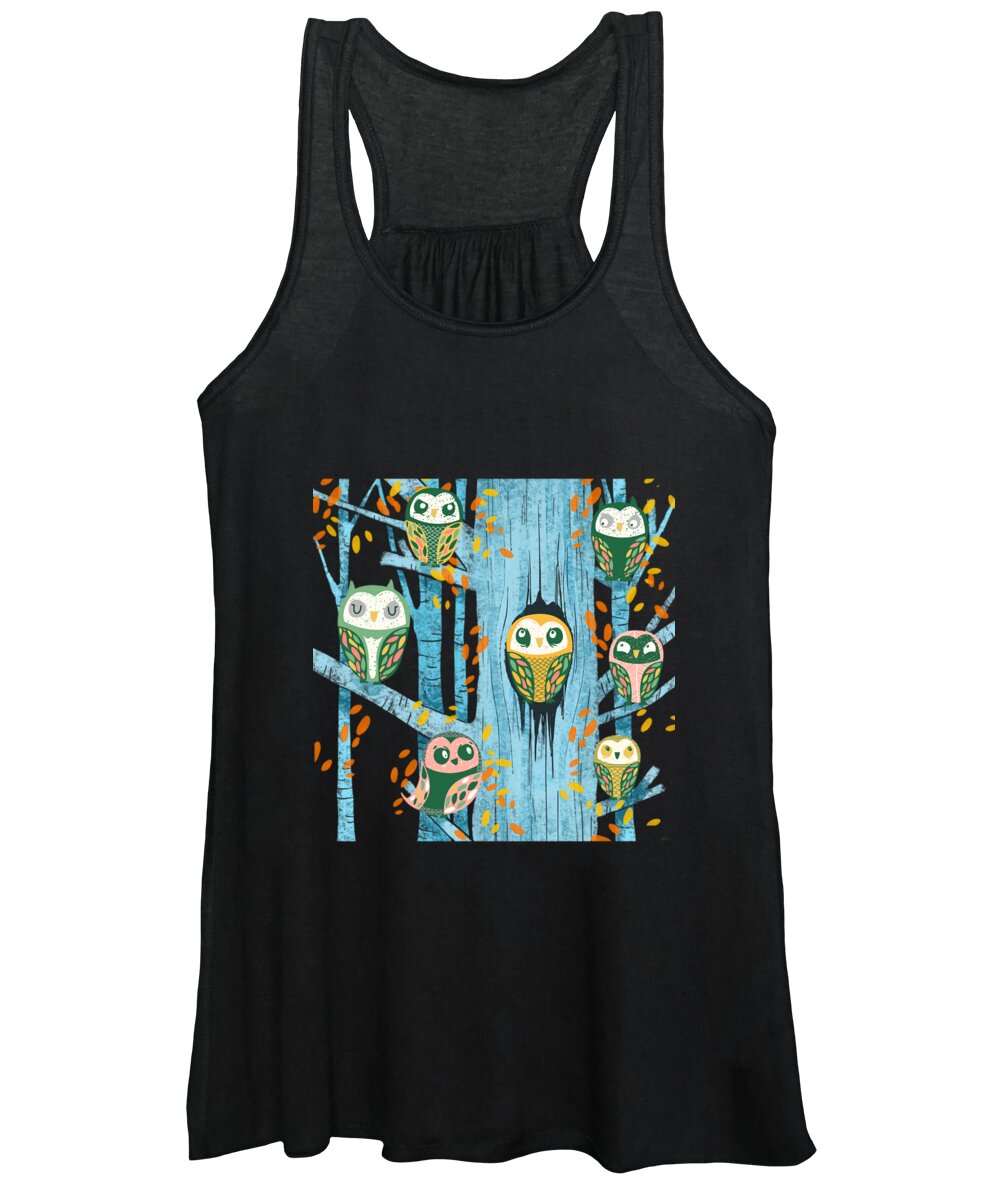 Drawing Women's Tank Top featuring the painting Overnight Owl Conference by Little Bunny Sunshine