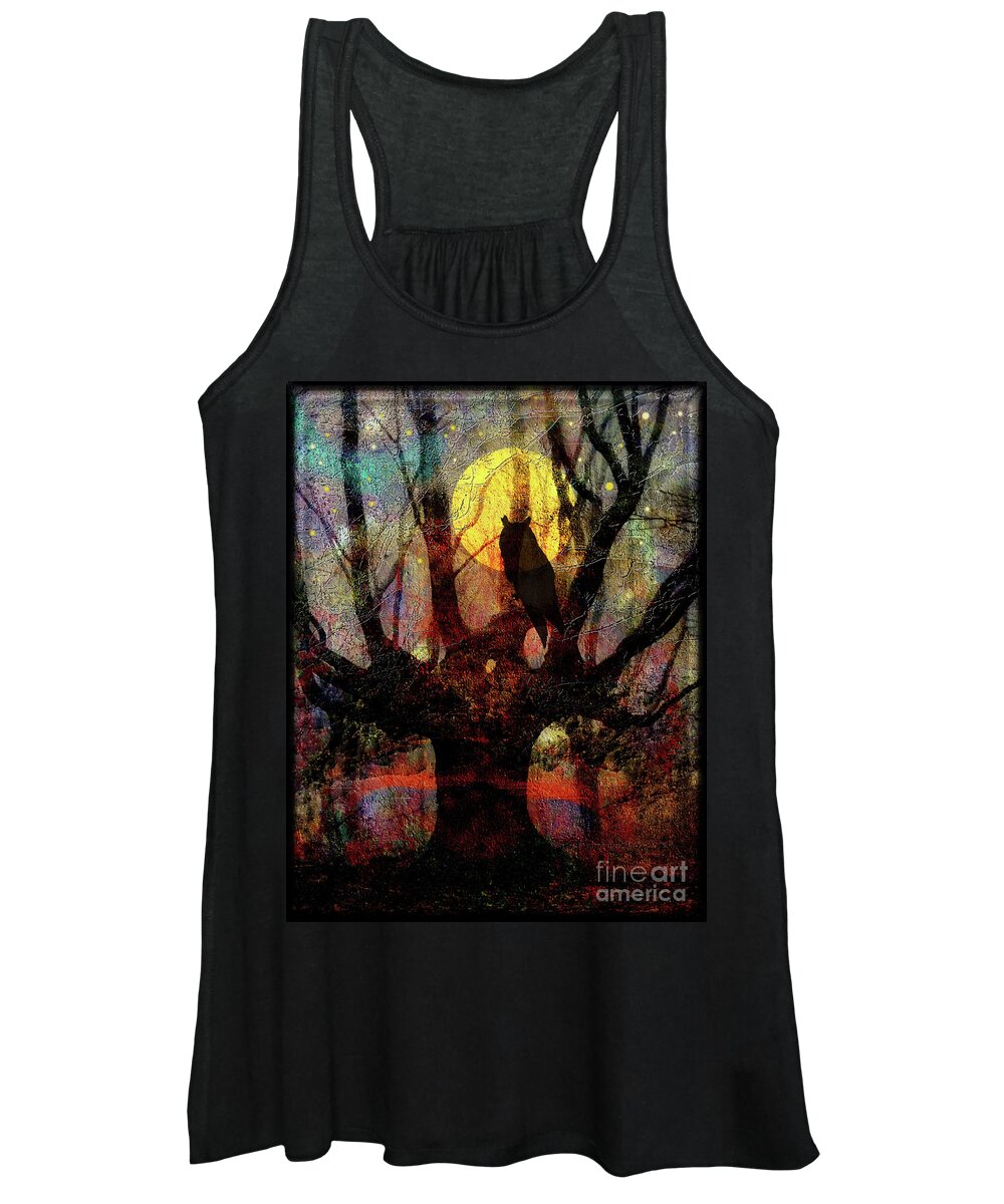 Owl Women's Tank Top featuring the digital art Owl And Willow Tree by Mimulux Patricia No