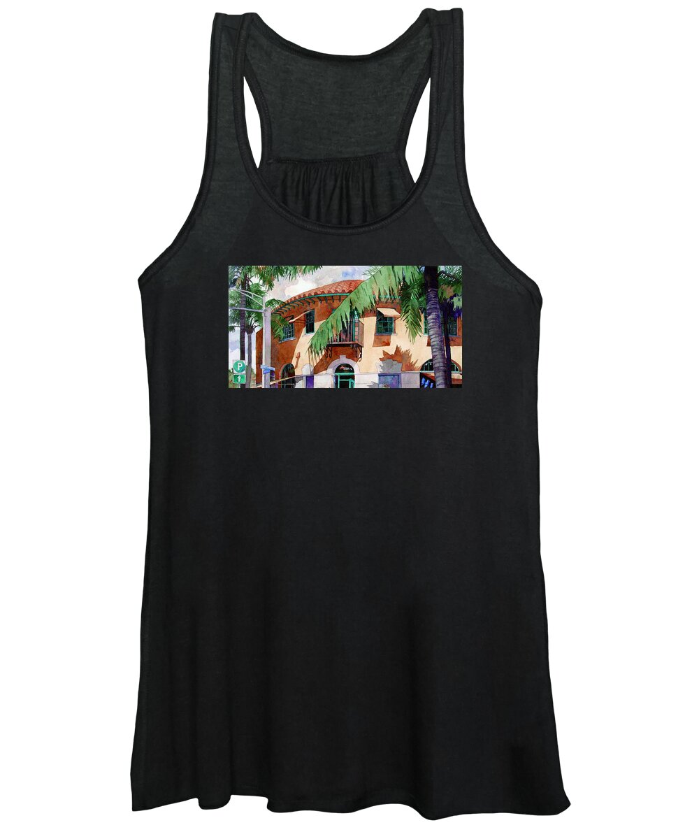 Watercolor Women's Tank Top featuring the painting Palm and Deco by Mick Williams