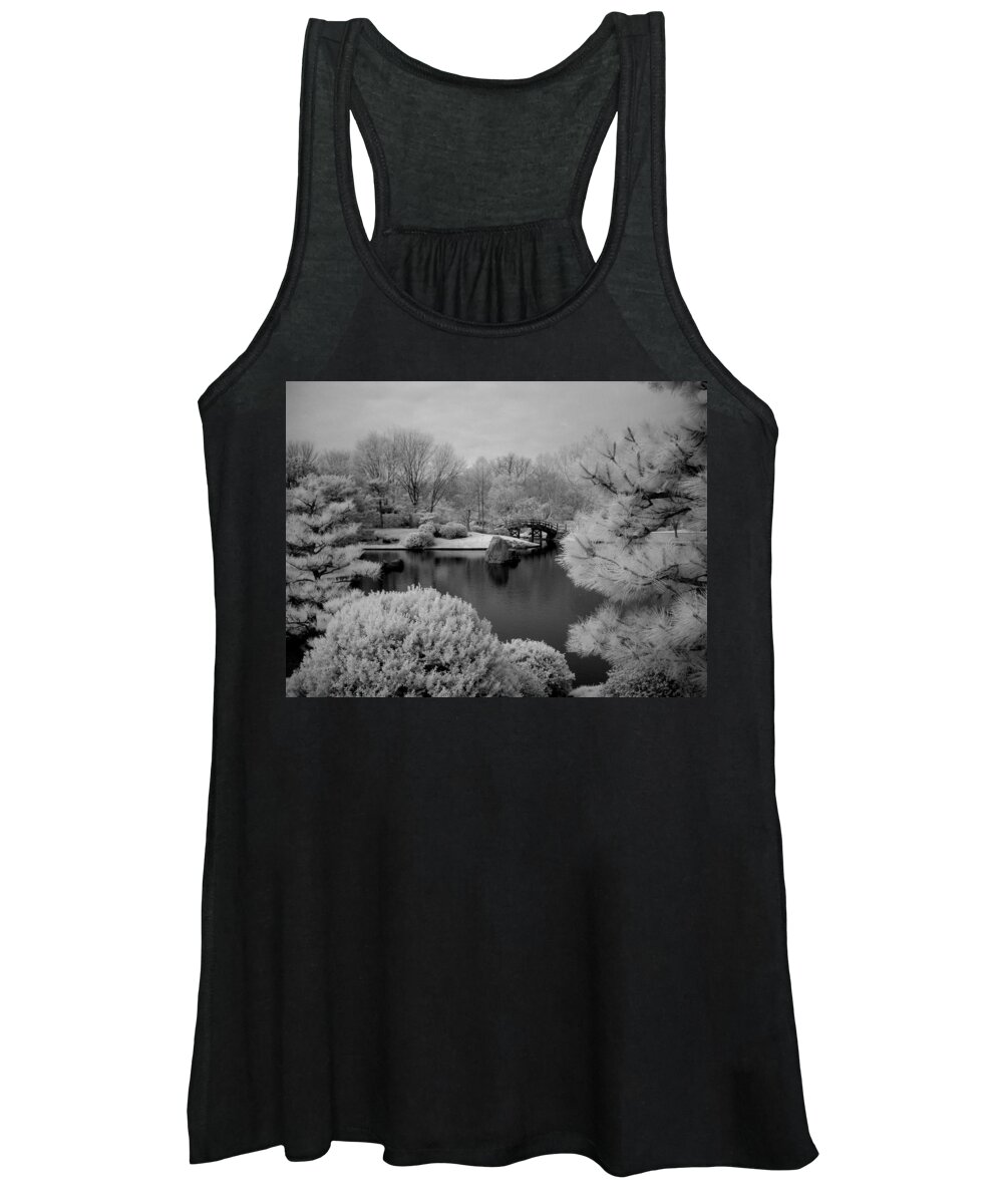 Black And White Infrared Photography Women's Tank Top featuring the photograph Peace and Harmony Bridge by Jane Linders