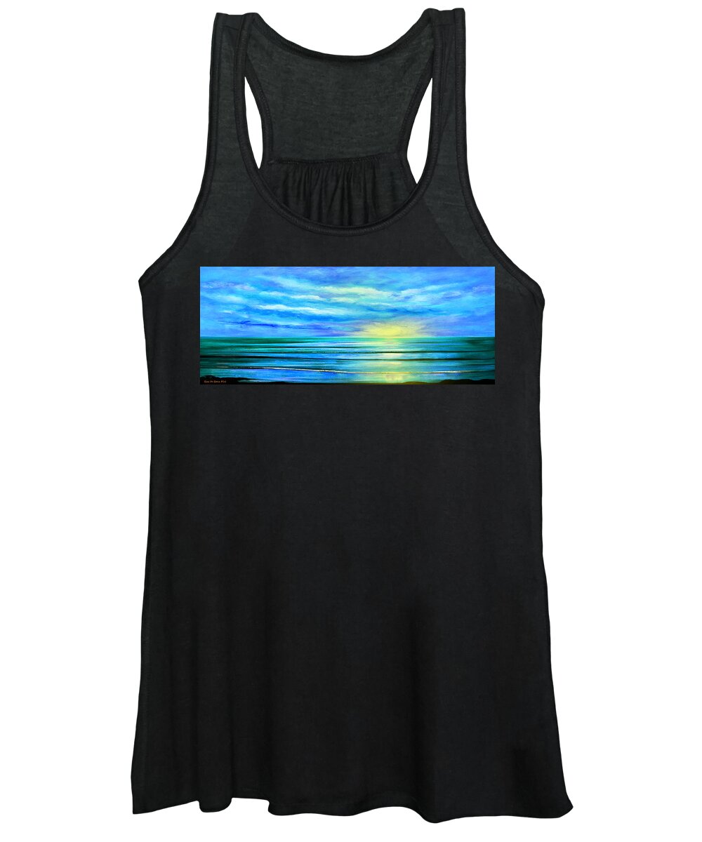 Sunset Women's Tank Top featuring the painting Peacefully Blue - Panoramic Sunset by Gina De Gorna