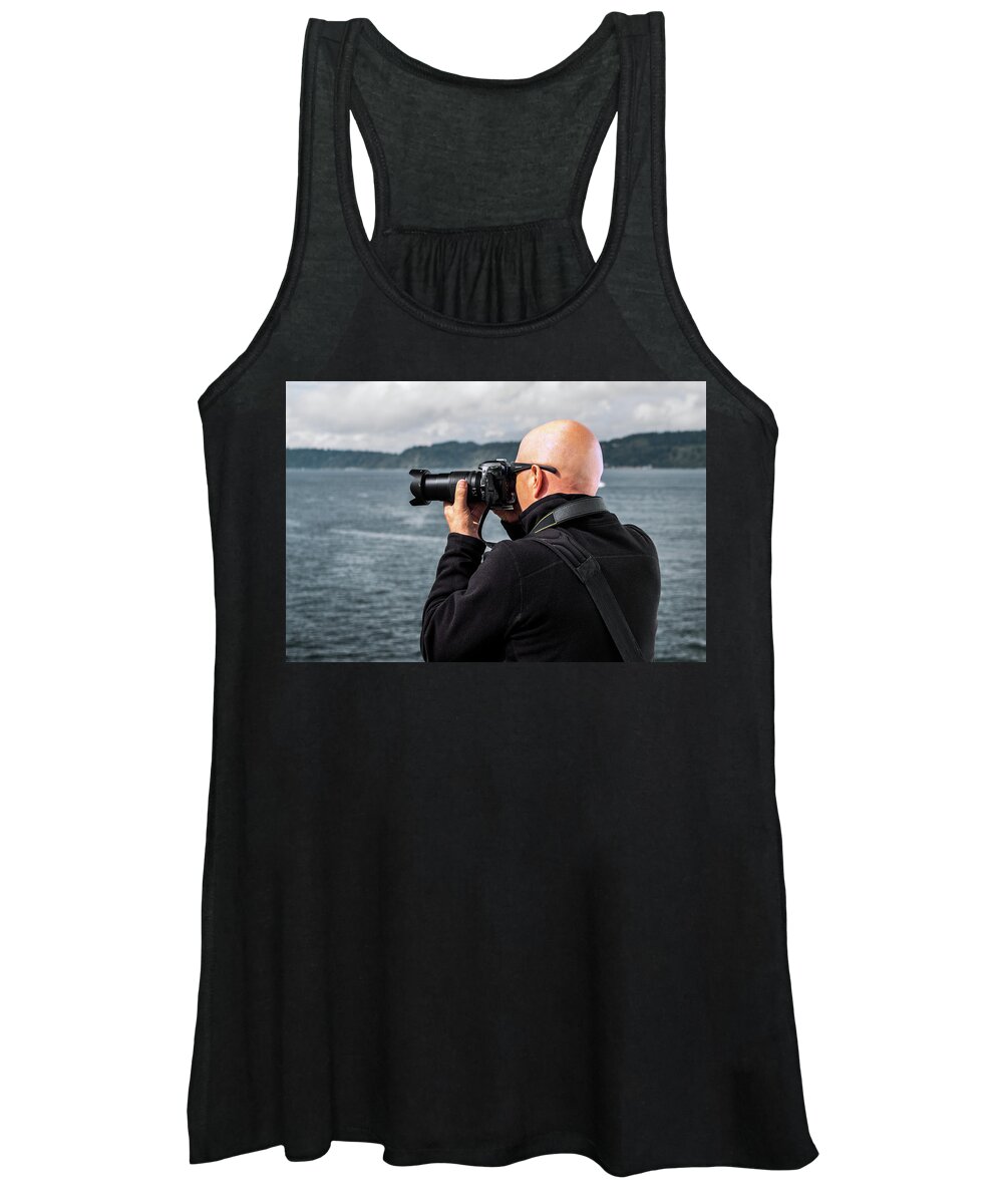 Boat Women's Tank Top featuring the photograph Photographer at Work by Ed Clark