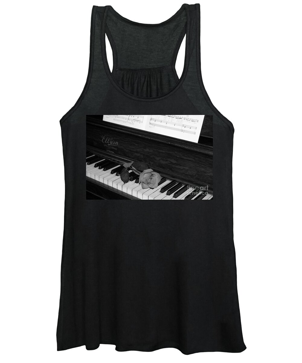 Black And White Women's Tank Top featuring the photograph Piano Rose by Crystal Nederman