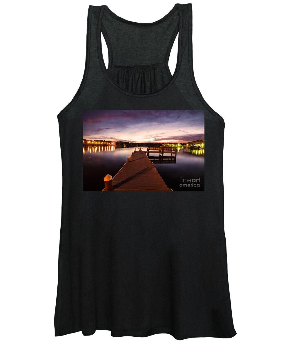 Pier Women's Tank Top featuring the photograph Pier at Night by Metaphor Photo