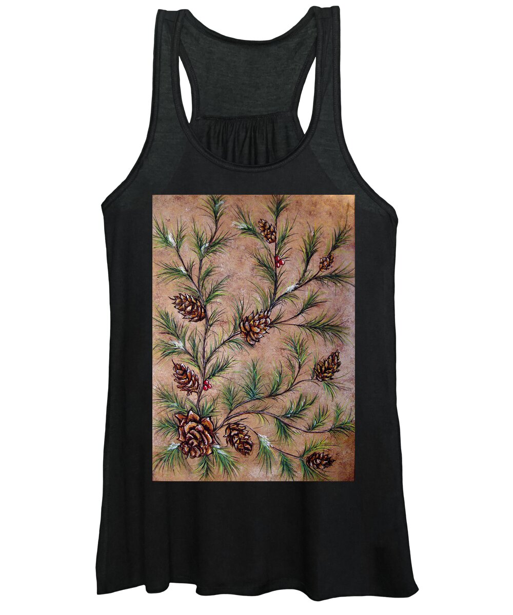 Acrylic Women's Tank Top featuring the painting Pine Cones and Spruce Branches by Nancy Mueller