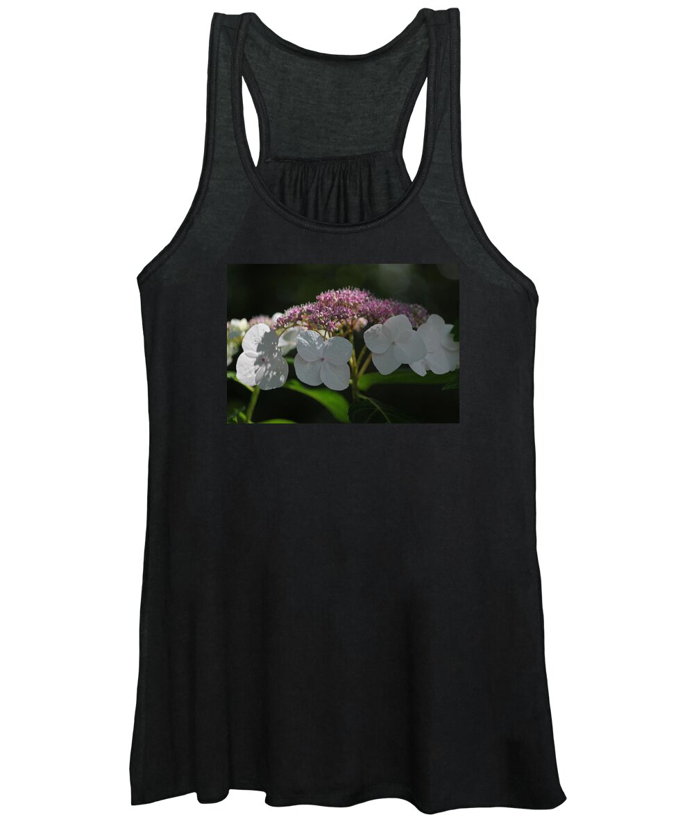 Photograph Women's Tank Top featuring the photograph Pink Lace Cap Hydrangea by Suzanne Gaff