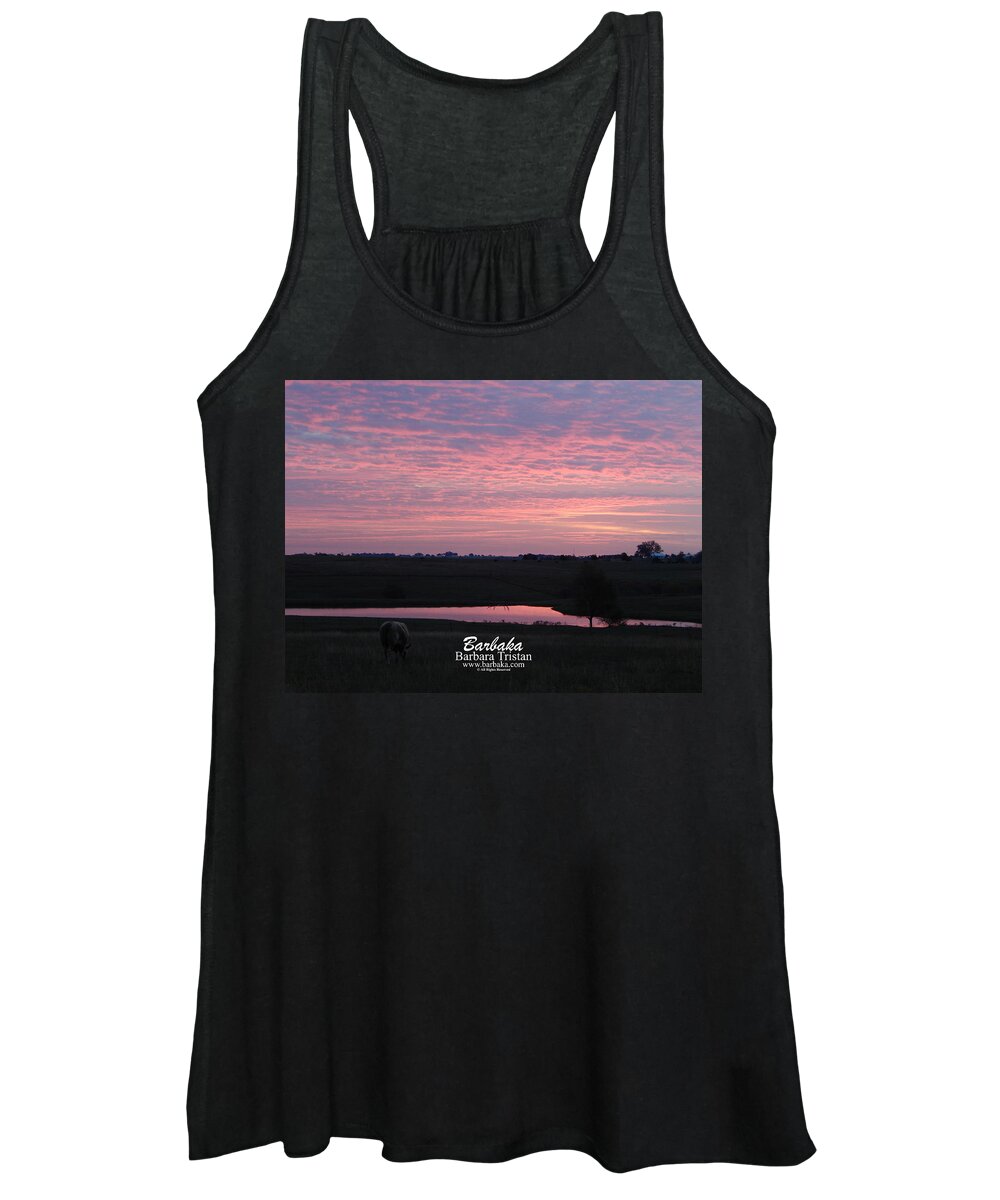 Art Women's Tank Top featuring the photograph Pink Pond and Cow #5110 by Barbara Tristan