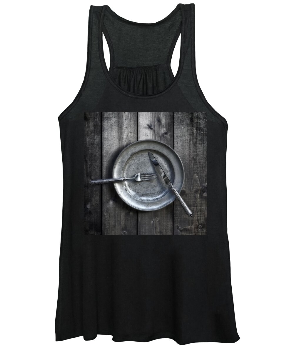 Silver Women's Tank Top featuring the photograph Plate With Silverware by Joana Kruse