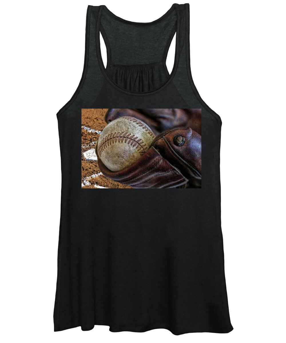 Pat Cook Women's Tank Top featuring the photograph Plays at home plate by Pat Cook