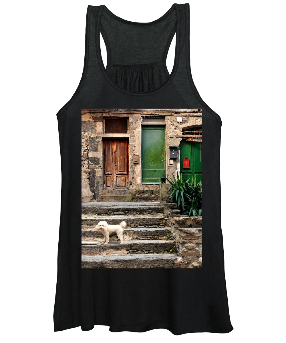 Poodle Women's Tank Top featuring the photograph Poodle Poser - Vernazza, Cinque Terre, Italy by Denise Strahm