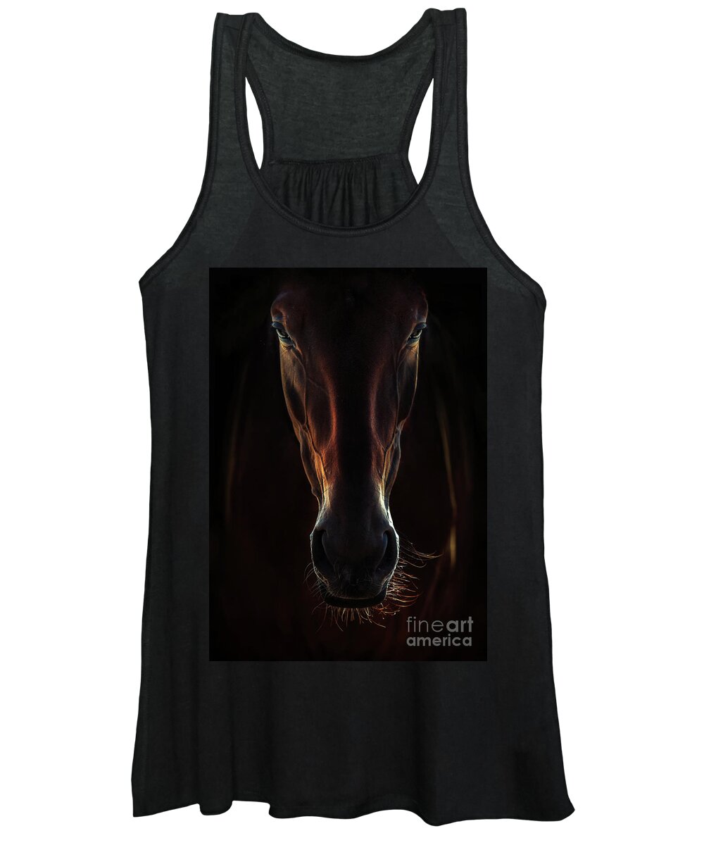 Horse Women's Tank Top featuring the photograph Portrait Of A Brown Horse Close Up by Dimitar Hristov
