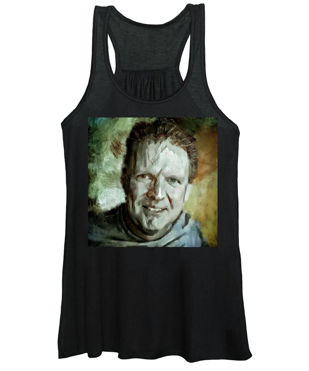 Portrait Painting Women's Tank Top featuring the painting Portrait painting cinematographer camera operator behind the scenes movie tv show film Chicago Med by MendyZ