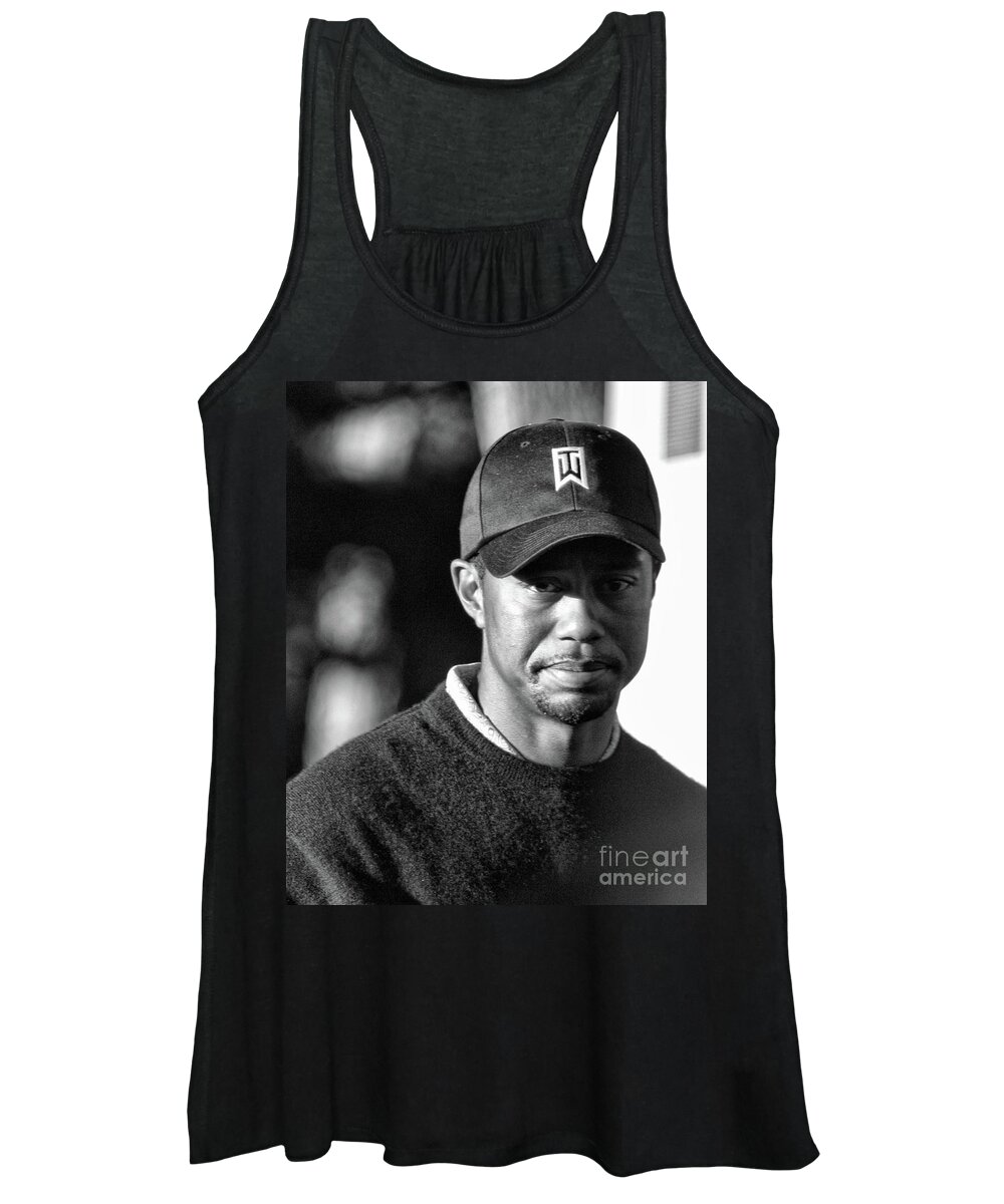 Tiger Women's Tank Top featuring the photograph Portrait Tiger Woods Black White by Chuck Kuhn