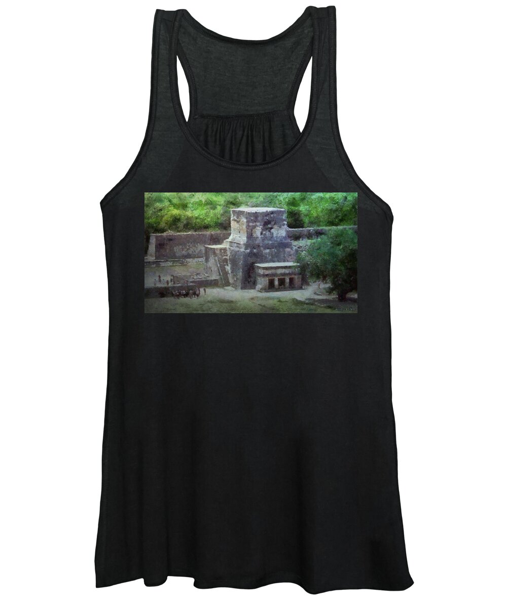 Yucatan Women's Tank Top featuring the painting Pyramid View by Jeffrey Kolker