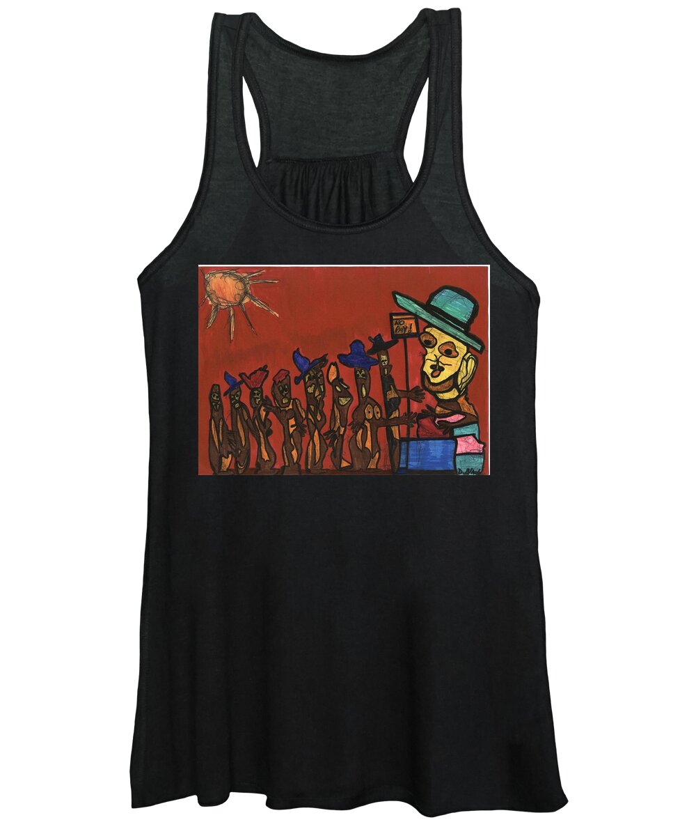 Multicultural Nfprsa Product Review Reviews Marco Social Media Technology Websites \\\\in-d�lj\\\\ Darrell Black Definism Artwork Women's Tank Top featuring the drawing Queuing for residuals by Darrell Black