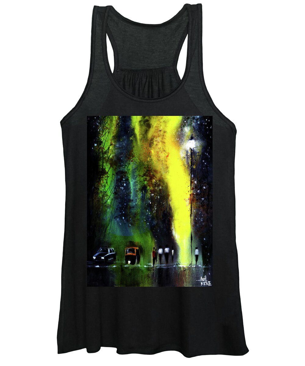 Nature Women's Tank Top featuring the painting Rainy Evening by Anil Nene