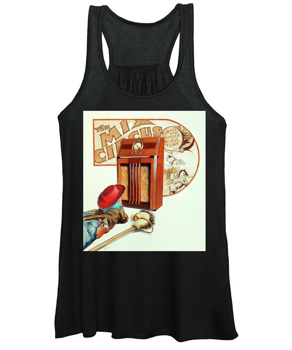 Radio Women's Tank Top featuring the painting Raised on the Radio 2 by Greg and Linda Halom