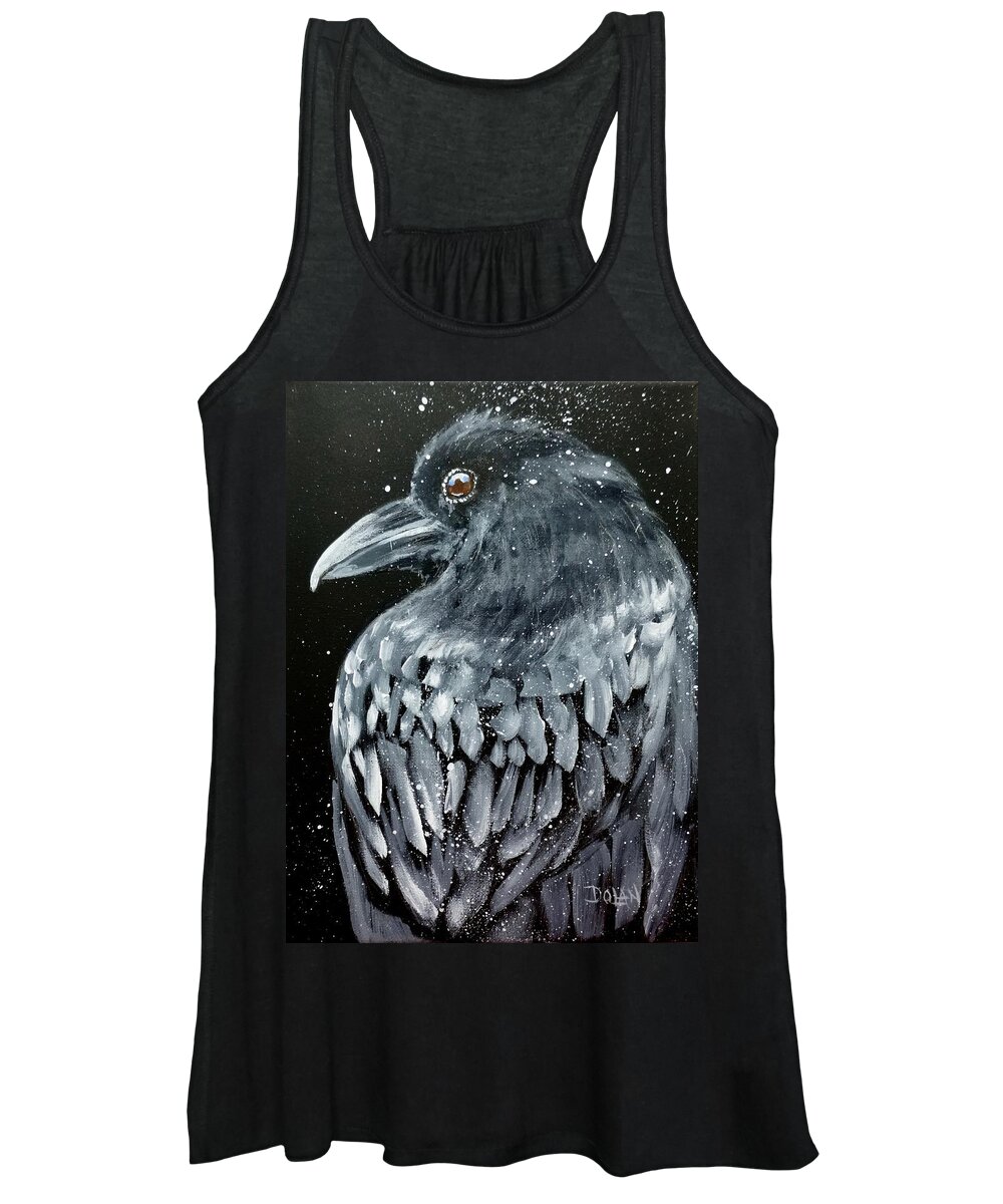 Raven Portrait Women's Tank Top featuring the painting Raven in Snow by Pat Dolan