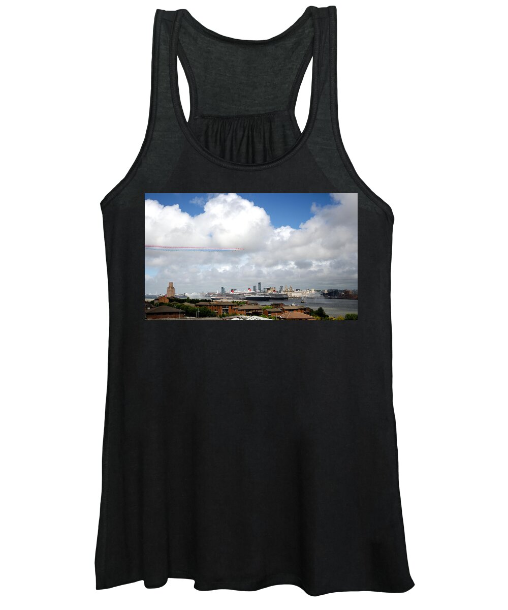 Cunard Women's Tank Top featuring the photograph Red Arrows and the Three Queens by Spikey Mouse Photography
