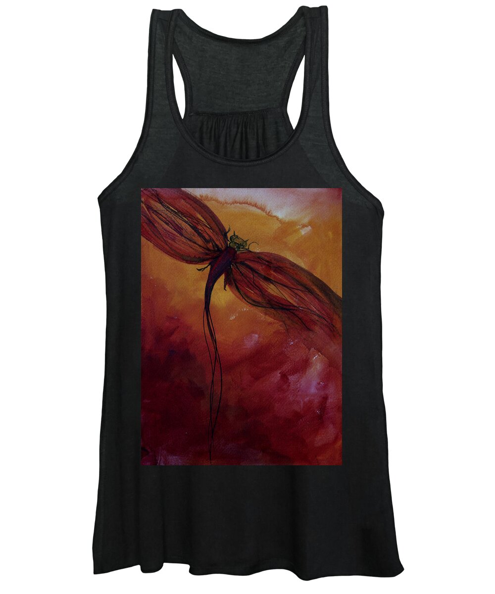 Paint Women's Tank Top featuring the painting Red Dragonfly by Julie Lueders 