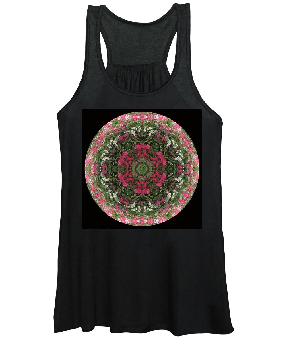 Red Flowers Women's Tank Top featuring the digital art Red Flower Faces Kaleidoscope by Julia L Wright