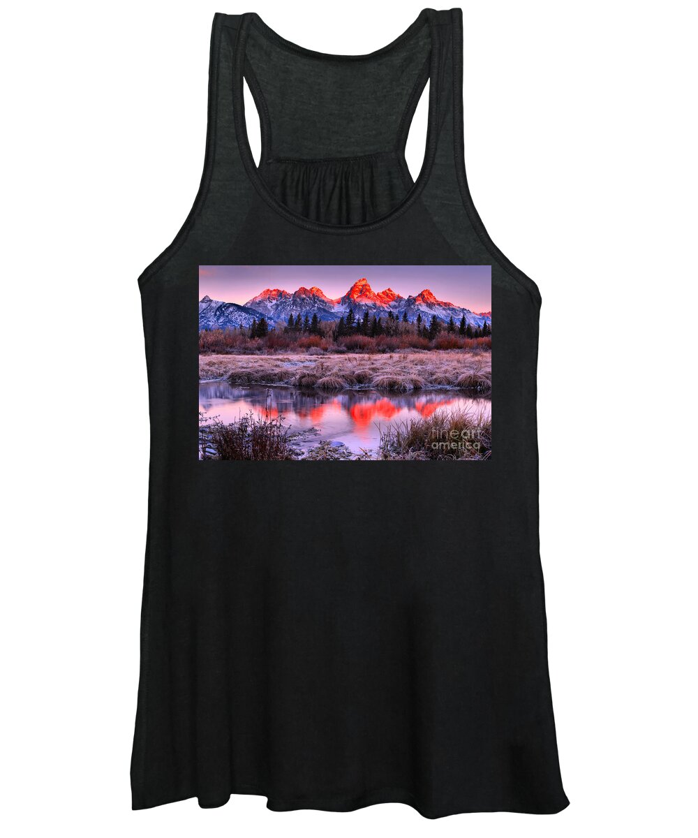 Grand Teton National Park Women's Tank Top featuring the photograph Red Teton Peaks In The Willows Landscape by Adam Jewell