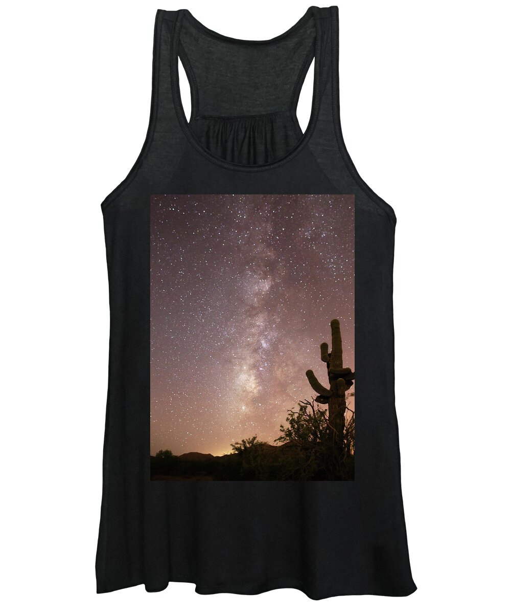 Cactus Women's Tank Top featuring the photograph Saguaro Cactus and Milky Way by Jean Clark