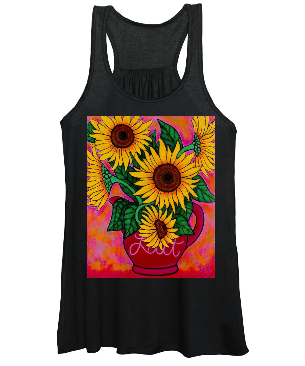 Sunflowers Women's Tank Top featuring the painting Saturday Morning Sunflowers by Lisa Lorenz