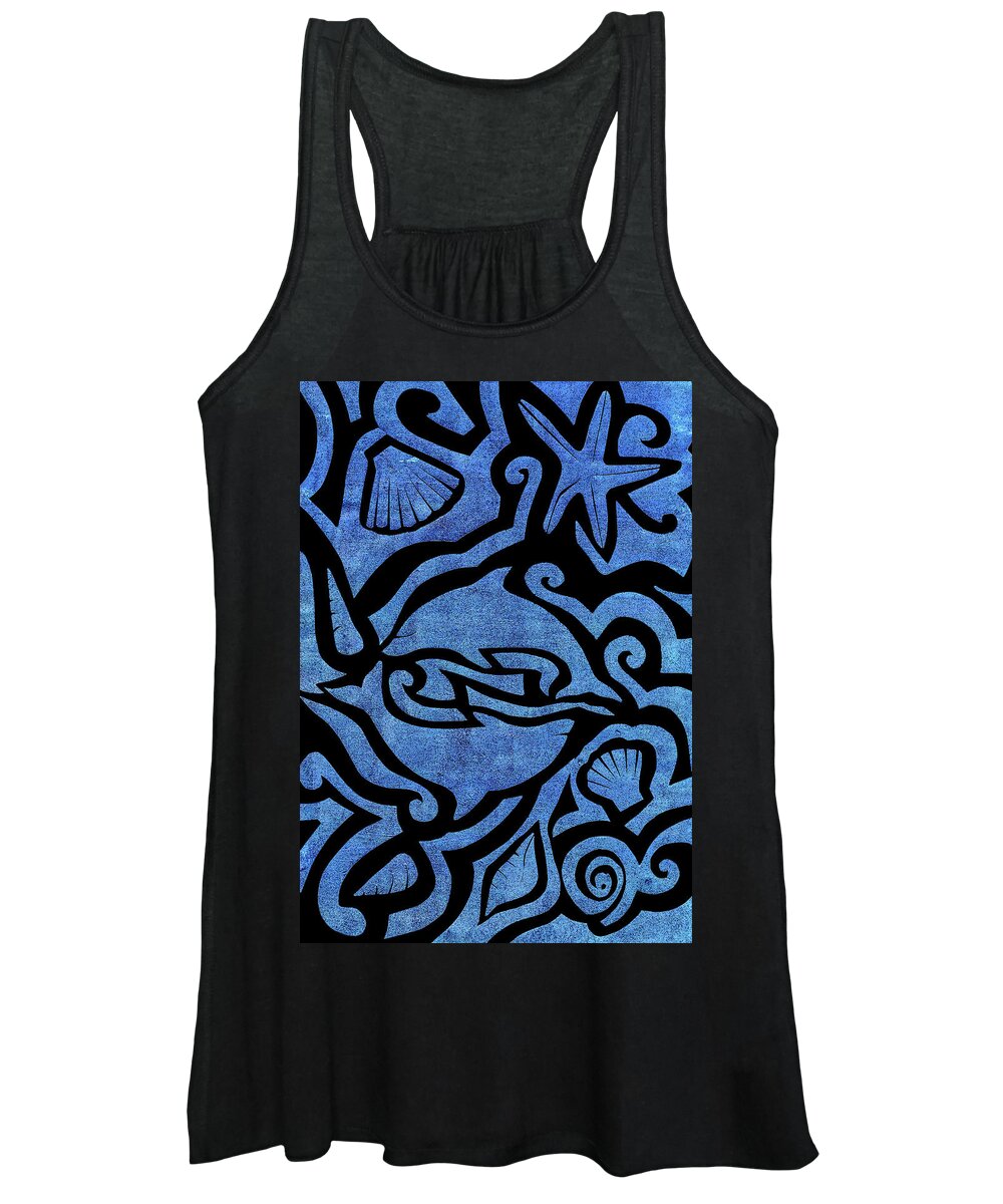 Blue Women's Tank Top featuring the mixed media Seascape Cut-Out by Roseanne Jones